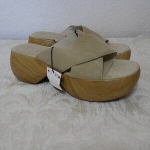 Zara Leather Suede Neutral Chunky Platform Slip On Criss Cross Sandal Slides 9